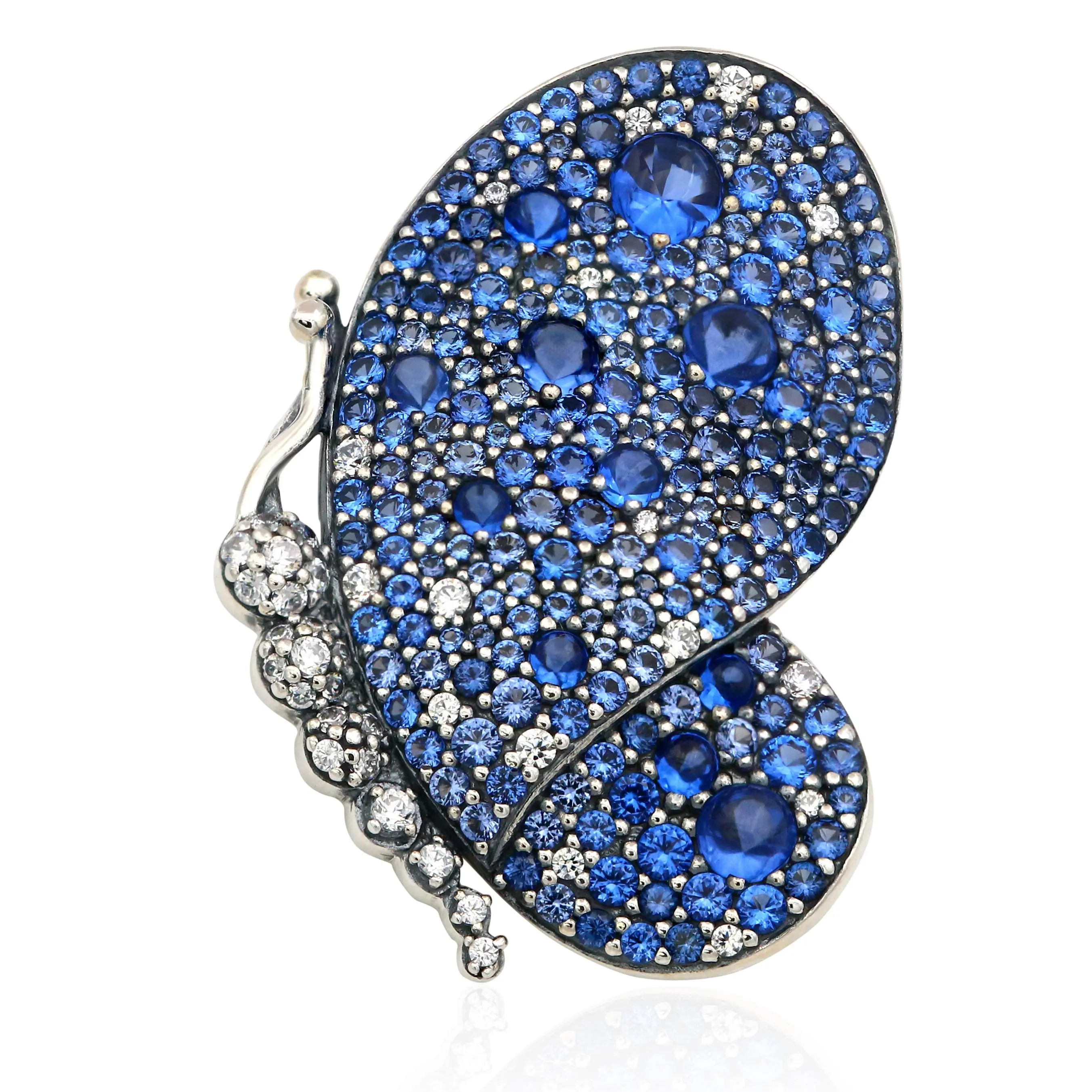 PANDORA Dazzling Blue Butterfly Pendant 697996NCB, Brooch, Necklace Pendant, Metal, Cast, Statement Wear, Crystal Accents, Brilliant Blue Impact, Stone