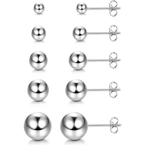 Jstyle 5 Pairs G23 Titanium Earrings Studs Tiny Ball / CZ 20G Cartilage Earring Stud for Women Men Sensitive Ears Round Cubic Zirconia Ball Tragus Stud Earrings Premium High Polished with Pure Titanium Daily