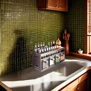 Wall-mounted condiment organizing rack, Display Shelf, kitchen supplies storage, no drilling required, suitable for use in 4 seasons, made of sturdy and durable aluminum, space-saving, essential for home kitchens and dining rooms