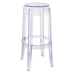 Averill Mid Century Modern Plastic Barstool with Clear Acrylic Seat and Legs for Kitchen and Dining Room