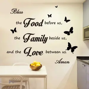 Kitchen Wall Stickers Dining Room Decor Dinner Prayer Sign Bless The Food Before US Sign Family Stickers for Home Wall Decorations(2)