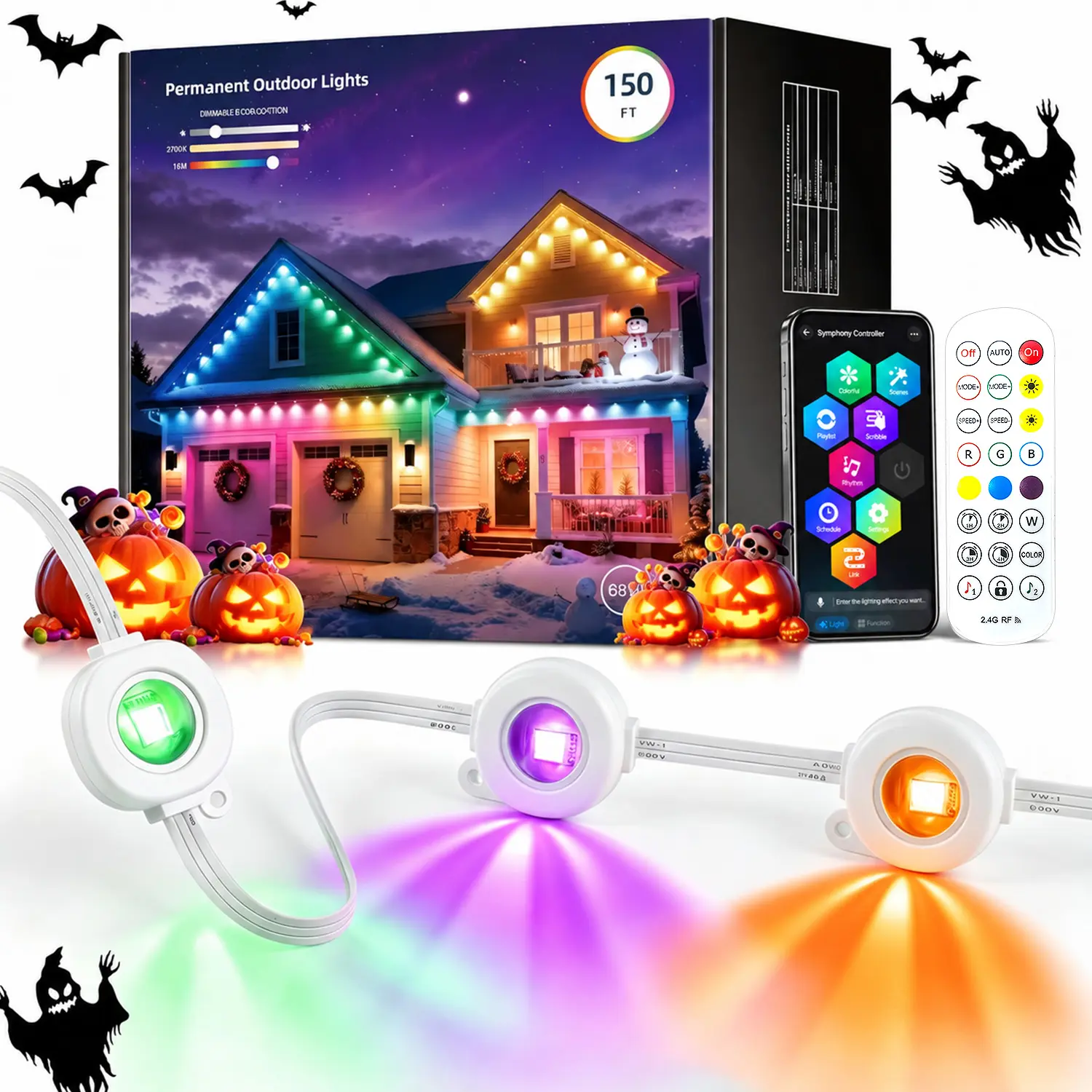 VIMEEPRO Adjustable Dimmable RGB+IC LED Outdoor Eave Lights - IP67 Waterproof Smart Outdoor Wall Lights, Surplife APP & Remote Control, Customizable RGB, Music Sync Auto Timer, Holiday Home Decor