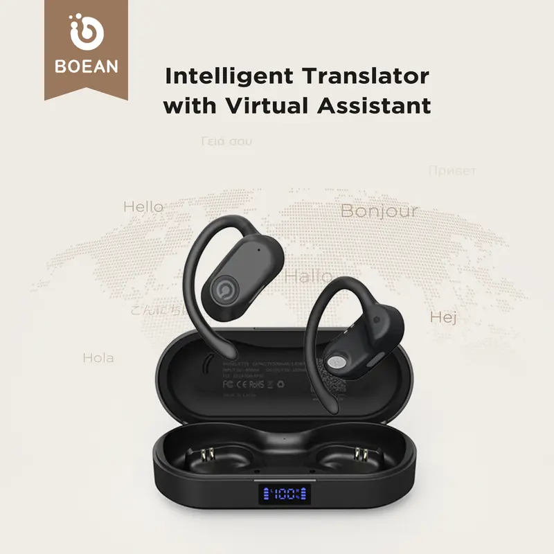 Boean Bone Conductor Wireless Earphones - Bluetooth 5.4 Smart Headset, 134-Language Real-Time Intelligent Translator, APP Support, Multi-Language Voice Activation, 50mAh Wireless BT Earphones