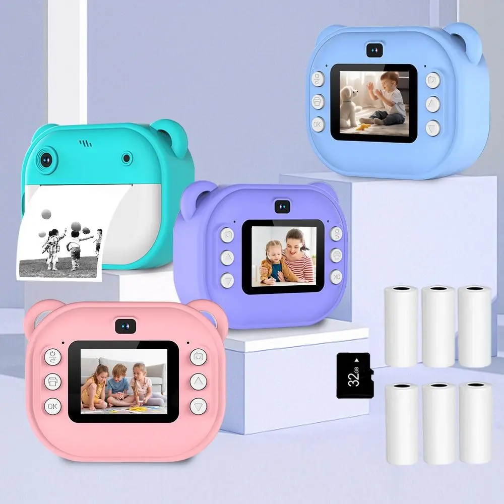 Instant Camera, Instant Digital Camera, Portable Camera, Printer Camera, Multifunctional 1080P HD Dual Lens Kids Instant Print Camera with 32GB Storage, Video Selfie Toy Cam for Boys & Girls
