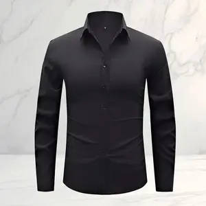 Men’s slim-fit long-sleeve shirt in a trendy business-casual style. Breathable, skin-friendly, and wrinkle-resistant fabric ensures comfort without feeling stuffy. Classic notched lapel design that sits comfortably around the neck without constricting. Si