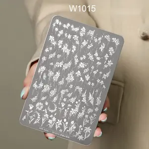 Nail Printing Steel Plate W1015 - Hand drawn A flowers