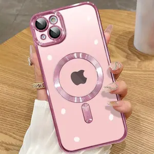Phone case Luxury Full Camera Lens Protector Plating Soft Clear Case for iPhone 16 15 14 13 12 11 Pro Max Plus Magnetic Pink Cover