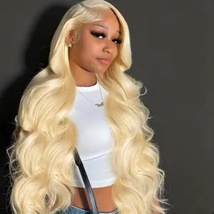 Summer Deal Blonde 13*6 Lace Body Wave Human Hair Wig 180% Density 5*5 Lace Straight Body Wave Wig Natural Looking Pre Plucked Natural Hairline Glueless Wig Soft Full Convenient Wig Easy To Wear