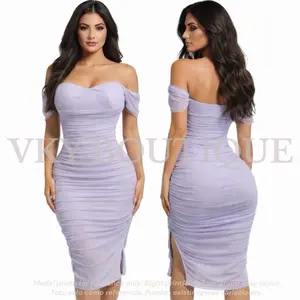 Off Shoulder Ruched Bodycon Midi Dress GU