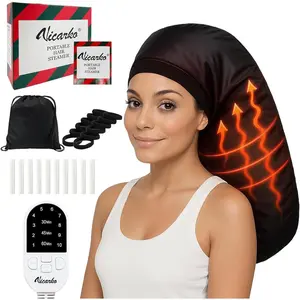 Steamer Cap for Deep Conditioning - Extended Hood with 10 Heat, 3 Timers, Thermal Treatment for Natural Curly Hair, Black