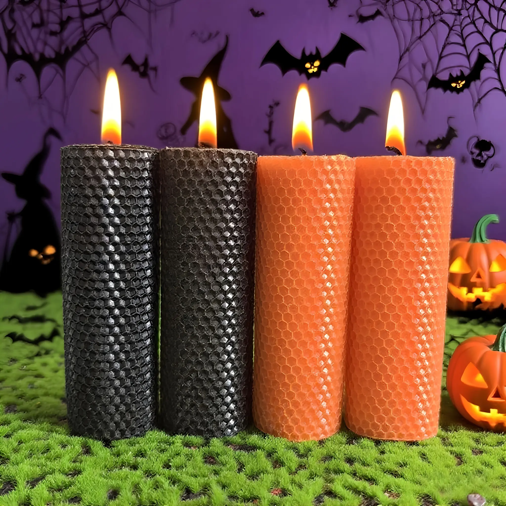 Set of 2 Handmade Beeswax Candles, Halloween Decorative Candles, Illuminated Candles, &, Long-Lasting Burn Time, Perfect for Home Decoration, Candle Gift Set