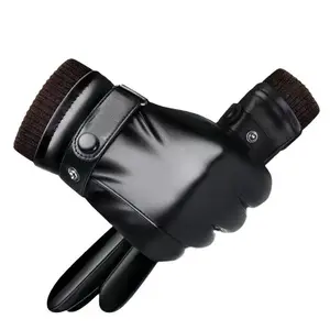 Men Winter Leather Motorcycle Gloves Fleece Lined Windproof Thermal Touchscreen Gloves for Riding Cycling Skiing Snowboarding Outdoor Sports