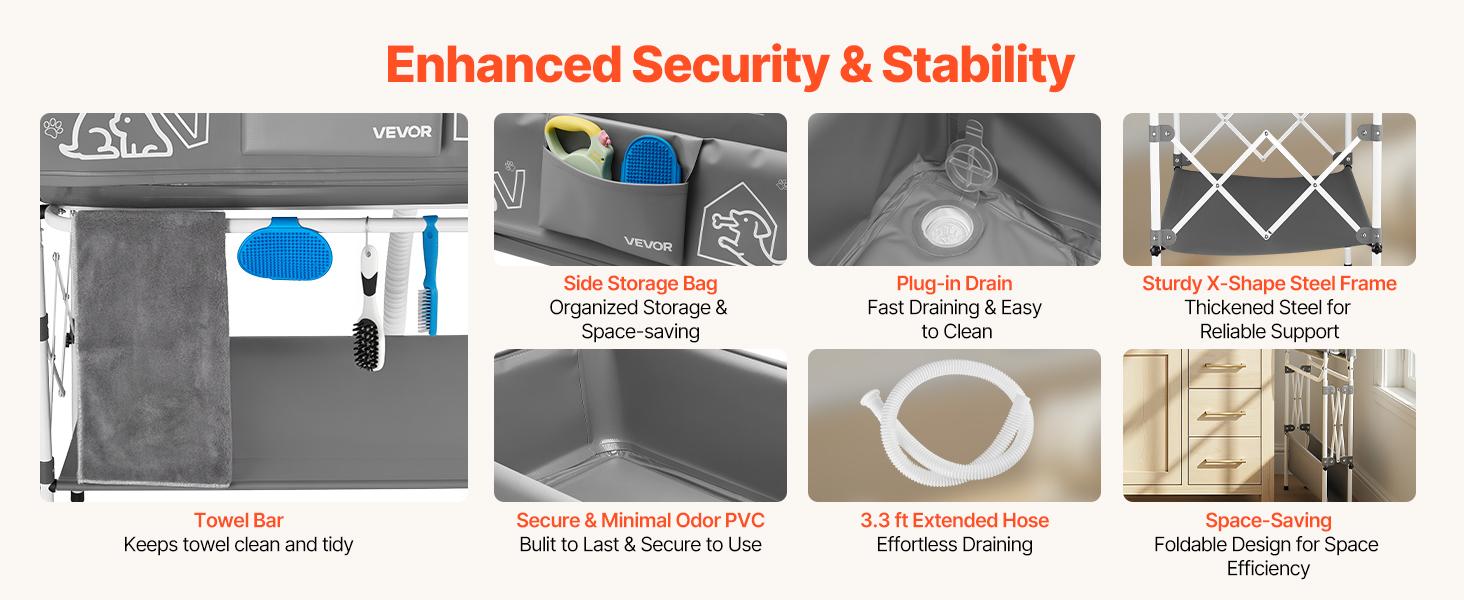 VEVOR Dog Bathtub, Elevated Dog Bath Tub, Collapsible Pet Bathing Grooming Wash Station, Portable Foldable Space-saving, with Built-In Drain Hose for Small and Medium Pet Cat Indoor & Outdoor, Gray VEVOR Dog Bathtub, Elevated Dog Bath Tub, Collapsible Pet Bathing Grooming Wash Station, Portable Foldable Space-saving, with Built-In Drain Hose for Small and Medium Pet Cat Indoor & Outdoor, Gray