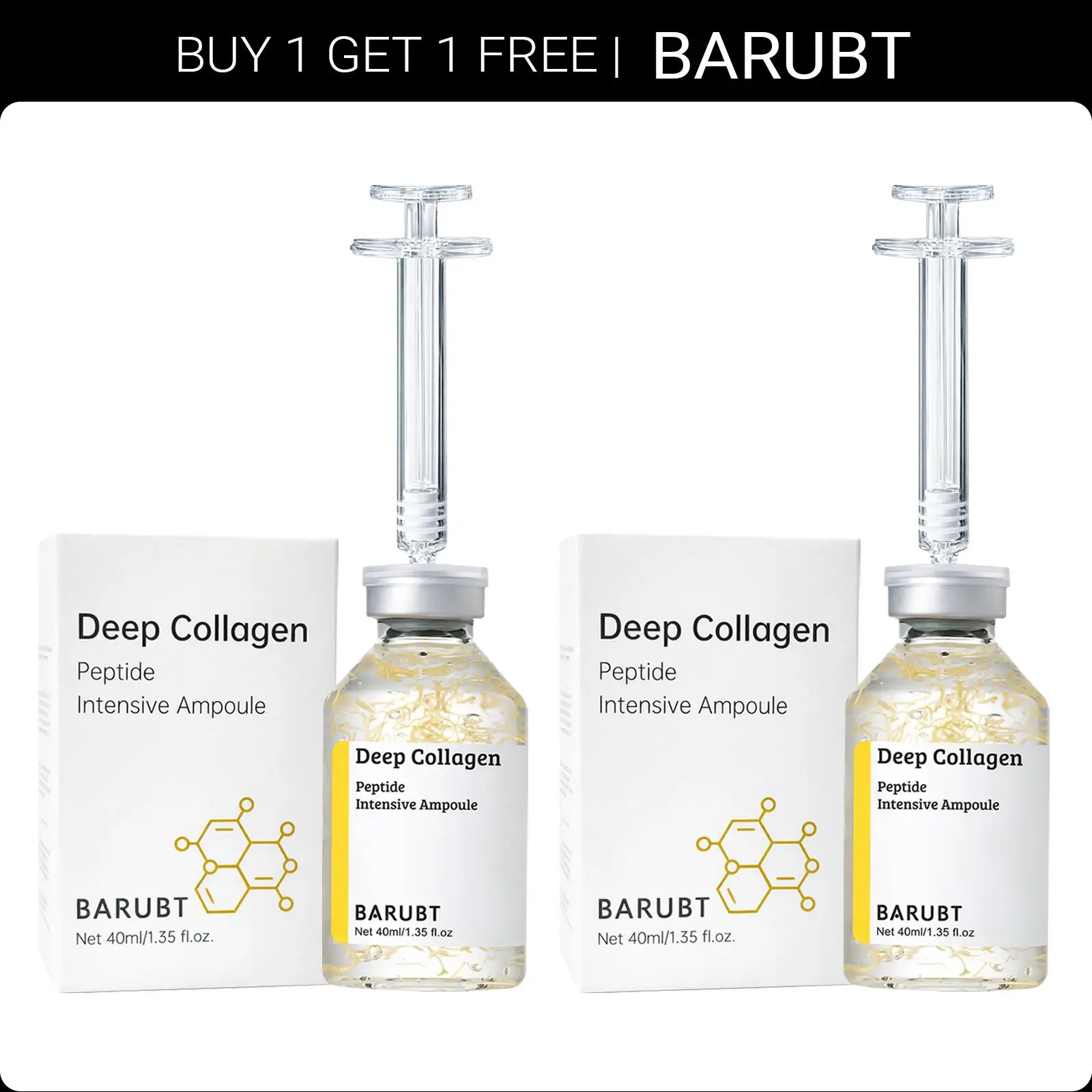 【BARUBT】Buy 1get 1free, 2 bottles Deep Collagen Peptide Ampoule 40ml Anti Aging Concentrate for Skin Care Face-Lift at Homeserum with Peptides & Silk Lifting Peptide Formula and Syringe Desig Lightweight Watery Essence(1.35 fl.oz/bottle)
