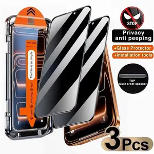 3-Piece Privacy Screen Protector Kit for iPhone 17 Pro Max/16 Pro Max/15 Pro Max Compatible with iPhone 17, 16, 15, 14, 13, 11, 12, XR Anti-spy phone film with dust removal tray, one-click application, speaker dust guard, full-screen coverage