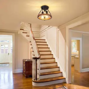 1 PC Modern Farmhouse Wood Semi Flush Mount Ceiling Light, Hallway Entryway Light Fixtures, 3-Light Rustic Industrial Ceiling Lamp for Kitchen Bedroom Dining Room Laundry Room Lighting, UL-Listed