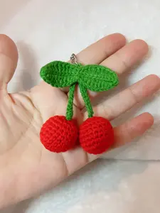 Crochet Amigurumi Crochet Keychain Cherry Fruit Crochet Red Cherry Yarn Handmade Keychain  Valentines Day Gift For Him For Her For Dad For Gramma Cute gift idea for Love