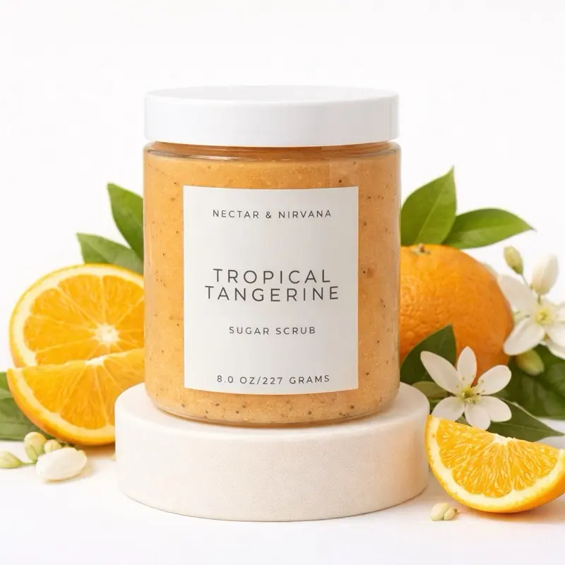 Nectar & Nirvana Tropical Tangerine  Foaming Sugar Scrub with Shea Butter & Apricot Oil for Gentle Exfoliation and Moisturization 8.0 oz/227 grams