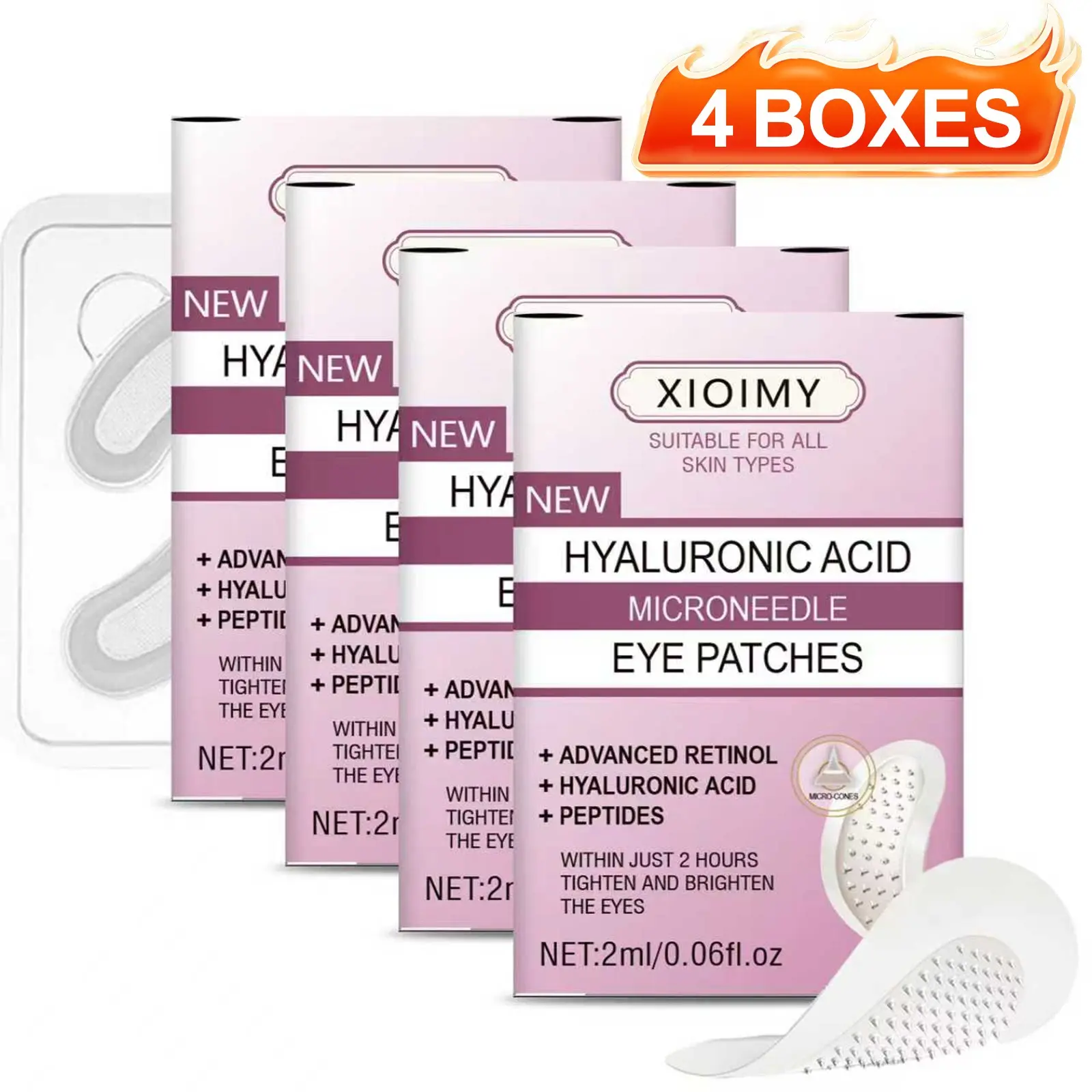 4 Pcs Hyaluronic Acid Microneedle Eye Mask, Contains Retinol & Peptides, Moisturizing, Firming & Radiant, Suitable for All Skin Types, Under Eye Patches