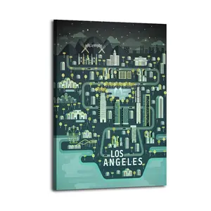 Travel Poster LOS ANGELES Lllustrated Map Poster Decorative Painting Canvas Wall Art Picture Print Modern Family Bedroom Decor