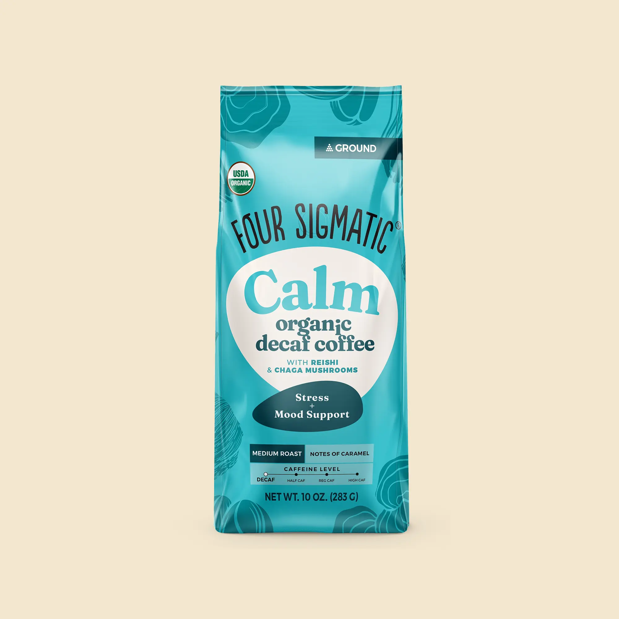 Four Sigmatic - Calm Organic Decaf Ground Coffee with Reishi and Chaga Mushrooms, 10oz Bag Four Sigmatic - Calm Organic Decaf Ground Coffee with Reishi and Chaga Mushrooms, 10oz Bag