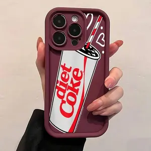 Fashionable Diet Coke Soda Water Bottle Design Case for iPhone 16/15/14/13/12/11 Promax/Plus Full Coverage Anti-Drop Anti-Slip TPU Soft Case Multiple
