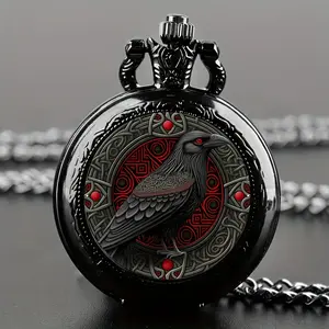 Black Raven Pocket Watch Necklace | Gothic Style Quartz Pendant Watch