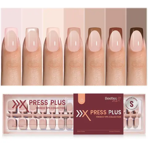 Beetles Gel Polish Xpress-On Press On Nail Set - 224 Pieces Short Square French Tip Acrylics, 7 Glitter & Nude Colors, 16 Sizes, Salon-Quality, 30+ Days Long-Lasting, Nail Designs for At-Home Use
