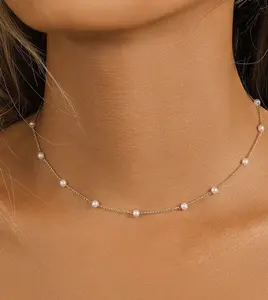Faux Pearl Necklace Choker Silver Color   5-6mm Round Pearls 18-inch Adjustable Chain Everyday Effortless Style Lightweight Versatile Fashionable Jewelry Accessories