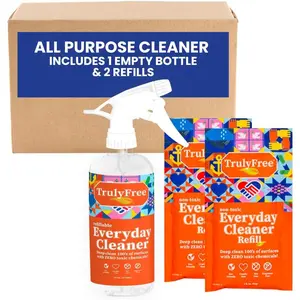 Everyday Cleaner - Multipurpose Cleaner Spray, Kitchen Counter Cleaner, Natural Cleaning Products, Multi-Surface Household Solution, 1 Empty Bottle Spray (16oz) & 2 Refills (3oz Each)