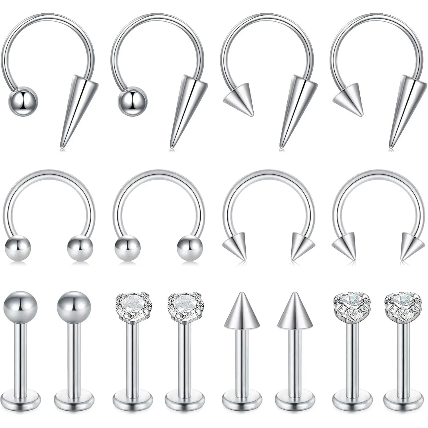 16g Lip Rings Horseshoe Labret  Lip Barbell Ring Spike Snake Bite   Tragus Helix Earrings Studs Medusa  for Women Men