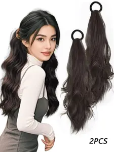 Two-Piece Elegant Curly Ponytail Set, Fluffy Girl Style, Versatile Ponytails, Side Twin Ponytails, Volume Boost, Lazy Person Friendly, Romantic Atmosphere, Synthetic Hair Extensions