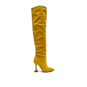 AZALEA WANG STEPHAN YELLOW FAUX SUEDE CHUNKY BOOT