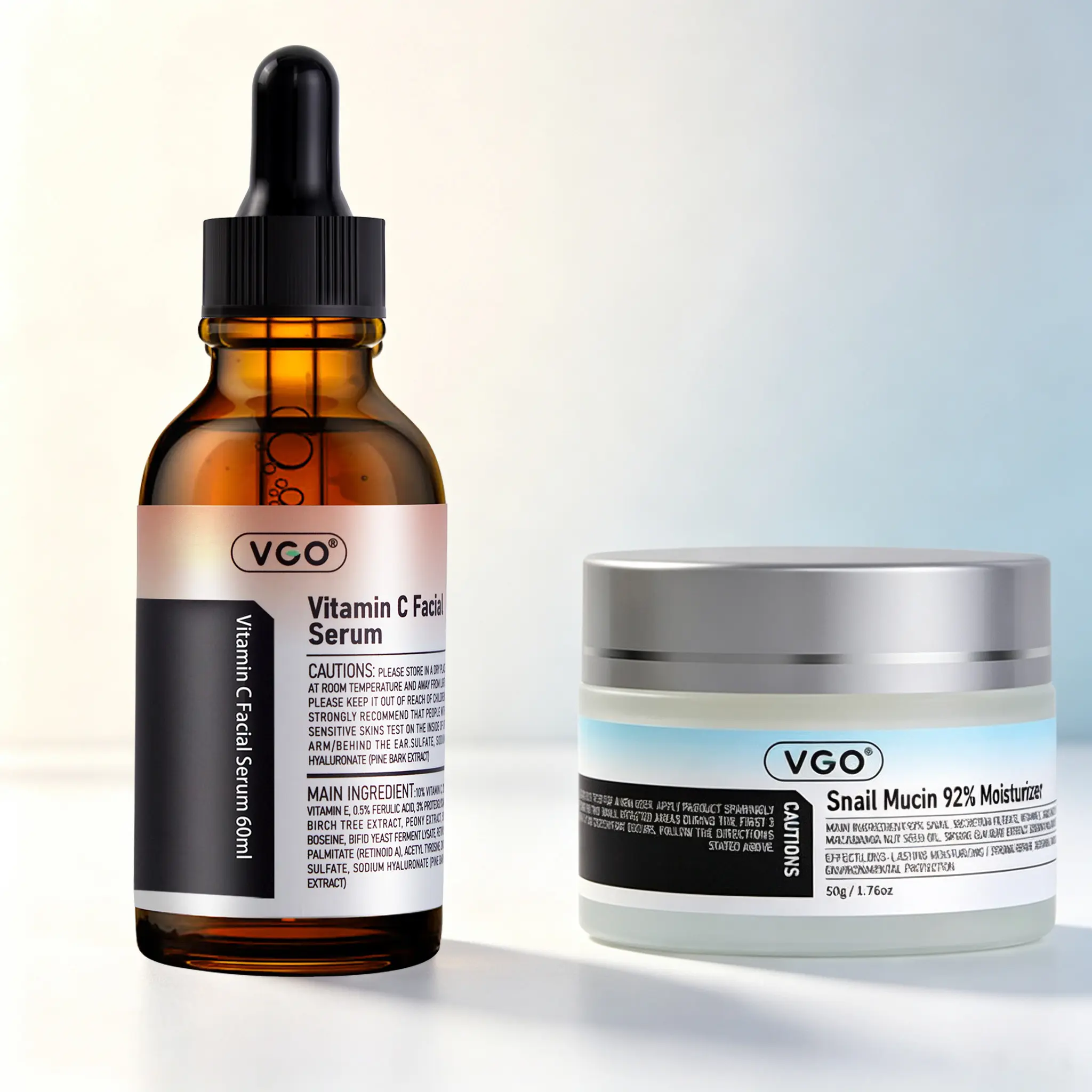 [Buy 2 Get 2 Free]VGO Glow-Boosting Skincare Set - Vitamin C Facial Serum, Essential Oil, 92% Snail Mucin Hydrating Moisturizer Cream, Daily Acne Care, Skin Repair, Targets Dullness, Soothes Post-Sun Irritation, Gentle for Sensitive Skin, Hydrate VC Serum