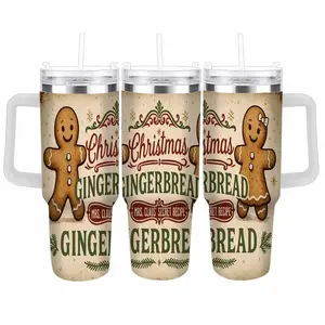 Gingerbread man & woman Christmas car mug (40oz/30oz/20oz) festive gingerbread print durable insulated leakproof lid perfect for holiday parties winter mornings Christmas gifts and winter vacations