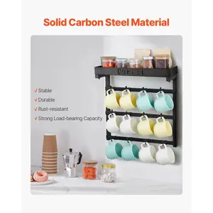 VEVOR Coffee Mug Holder Wall Mounted with 12 Movable Hooks and Top Shelf Cup Rack