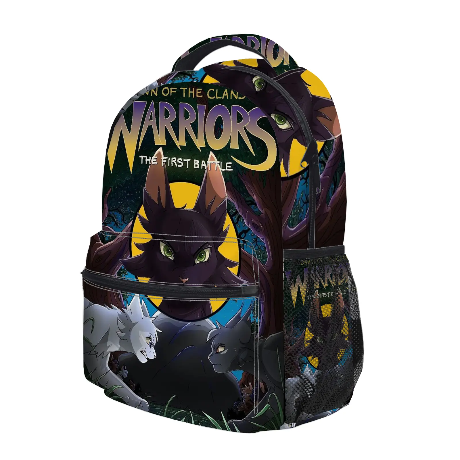 Warrior Cats Backpack, Cute Y2K Fashion School Bag for Girls and Teens, Durable Cartoon Printed Bookbag with Mesh Side Pockets, Lightweight Travel Daypack for Back to School c-295