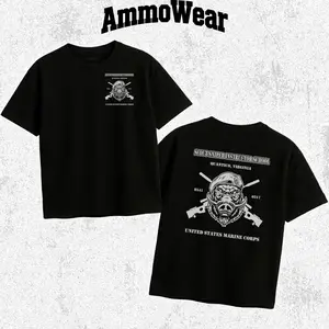 USMC Scout Sniper Instructor School Graphic Tee, Quantico Virginia Marine Corps T-Shirt, Military Veteran Apparel, Tactical Hog Sniper Top, Unisex Casual Black Short Sleeve Everyday Shirt, Armed Forces Gear