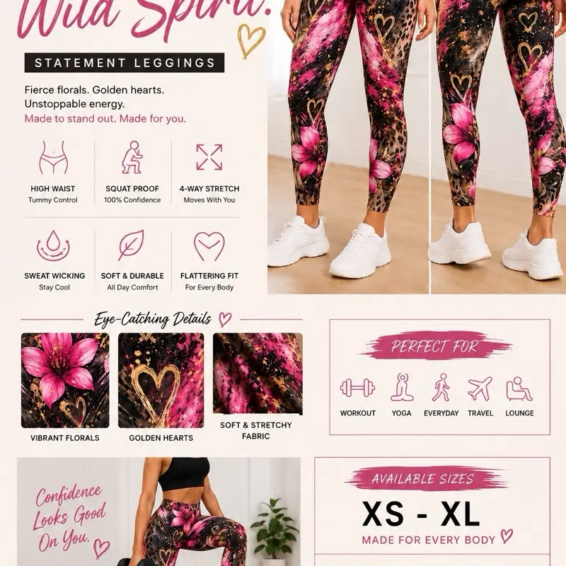 Women's Cheetah Print Flower Leggings, Lady's Spandex Bottom, Casual Basic Womenswear