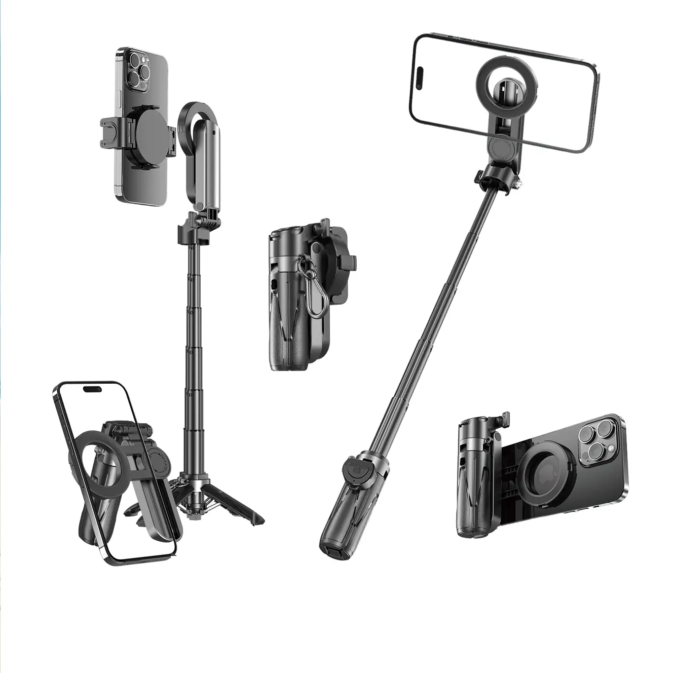 New 4-in-1 Multifunctional Magnetic Selfie Stick 360 Rotating Angle Mini Size Foldable Storage Phone Holder Android Tripod Holder Camera Grip Video Re