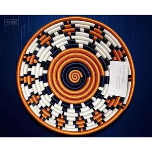 Handwoven Sisal Basket - 8 Inch Round Sweetgrass Home Decor - Natural Cinnamon Brown & Black Handmade Storage - Eco-Friendly African Craft - Multipurpose Decorative Bowl Gift Household