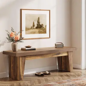 Tribesigns Wooden Entryway Bench with Storage, 55" Farmhouse Style for Bedroom and Hallway, Easy Assembly, Dark Brown