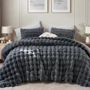 Dark Gray Comforter Set  - Ultra Soft & Warm Faux  Comforter for Winter, Elegant Fluffy Comforter  Set with Pillowcases, Cozy Gray  Bedding Set