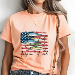 Keepin It Real American Flag with Fishing Lures Direct To Film Print, DTF Print, Ready To Press Print For T-Shirts