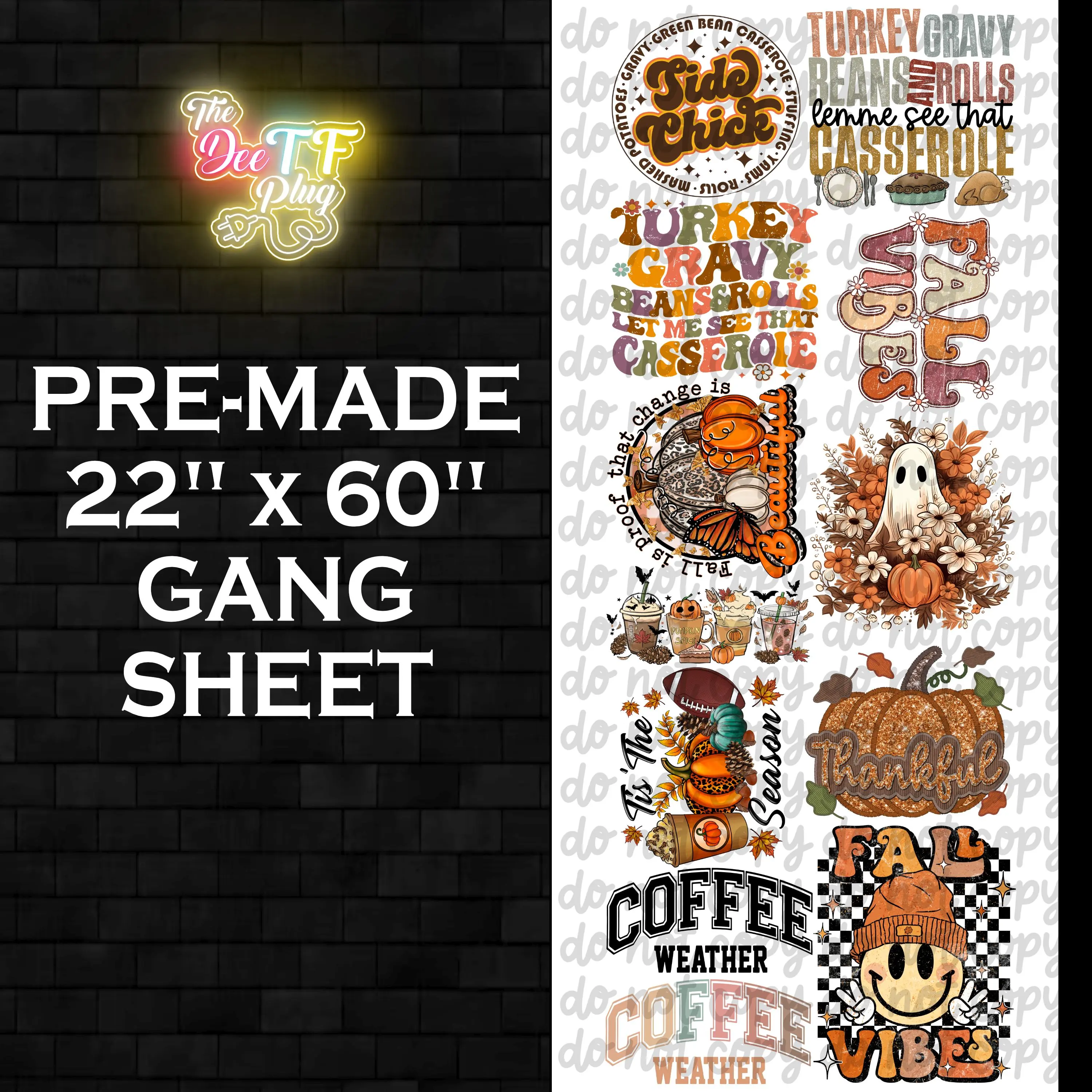 Premade DTF Gang Sheet | Fall & Thanksgiving Mix | Option 2