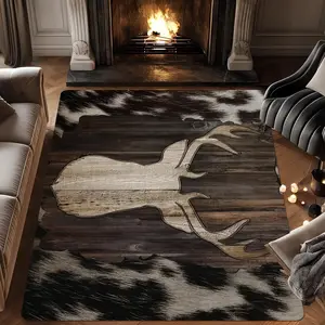 Wood Deer Pattern Rectangular HD Printed Boho Area Rug: Machine Washable, Non - Slip, Ideal for Multiple Rooms, Great Birthday Gift