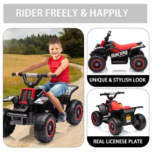 GARVEE 6V Ride On 4-Wheeler Quad ATV Play Car with 1.76MPH Max Speed, Push-Button Accelerator, Rubber Handles, Red - Perfect Gift Ride On Toy