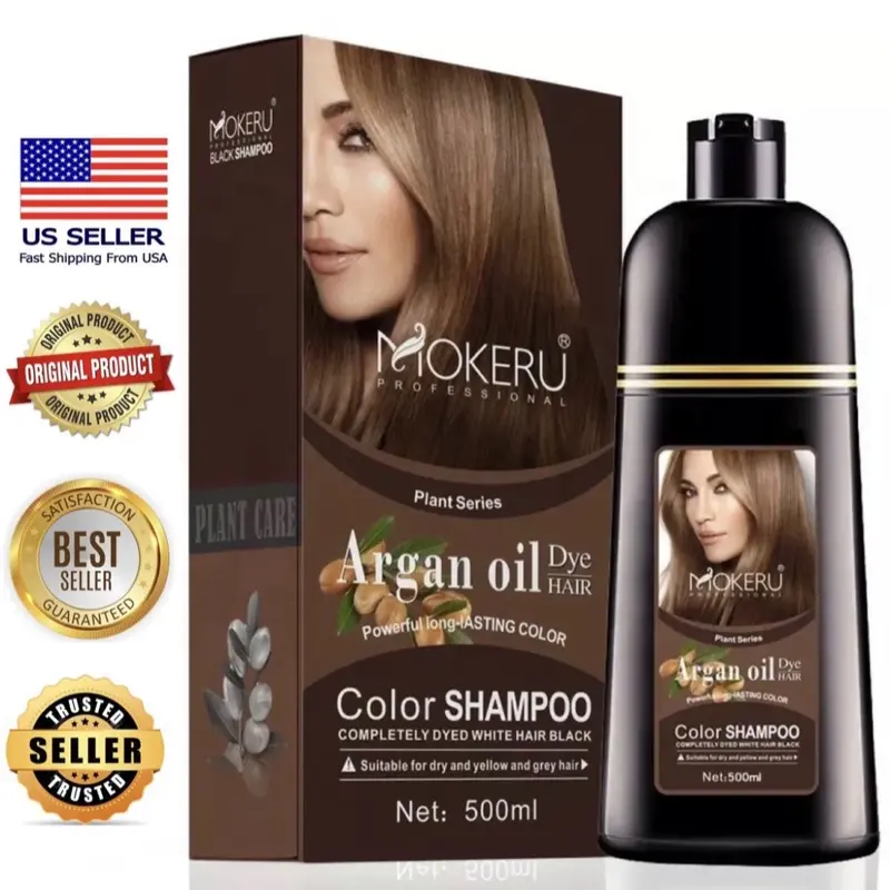 MOKERU Natural Instant Fast Hair Dye Color Shampoo – Permanent Long-lasting Hair Coloring for At-Home DIY, Mild Conditioning Argan Oil Formula, Nourishes Scalp, 500ml