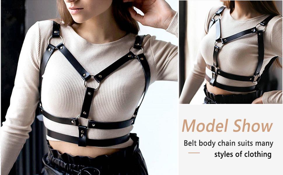 Punk Belt Goth Leather Body Chain Black Waist Chain Belts  display picture 3