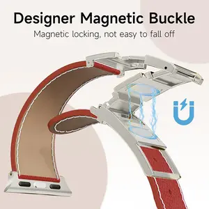Genuine Leather Smartwatch Strap, Soft Durable Lychee Grain Texture, Silver Color Buckle, Adjustable Band, Ideal Gift for Her